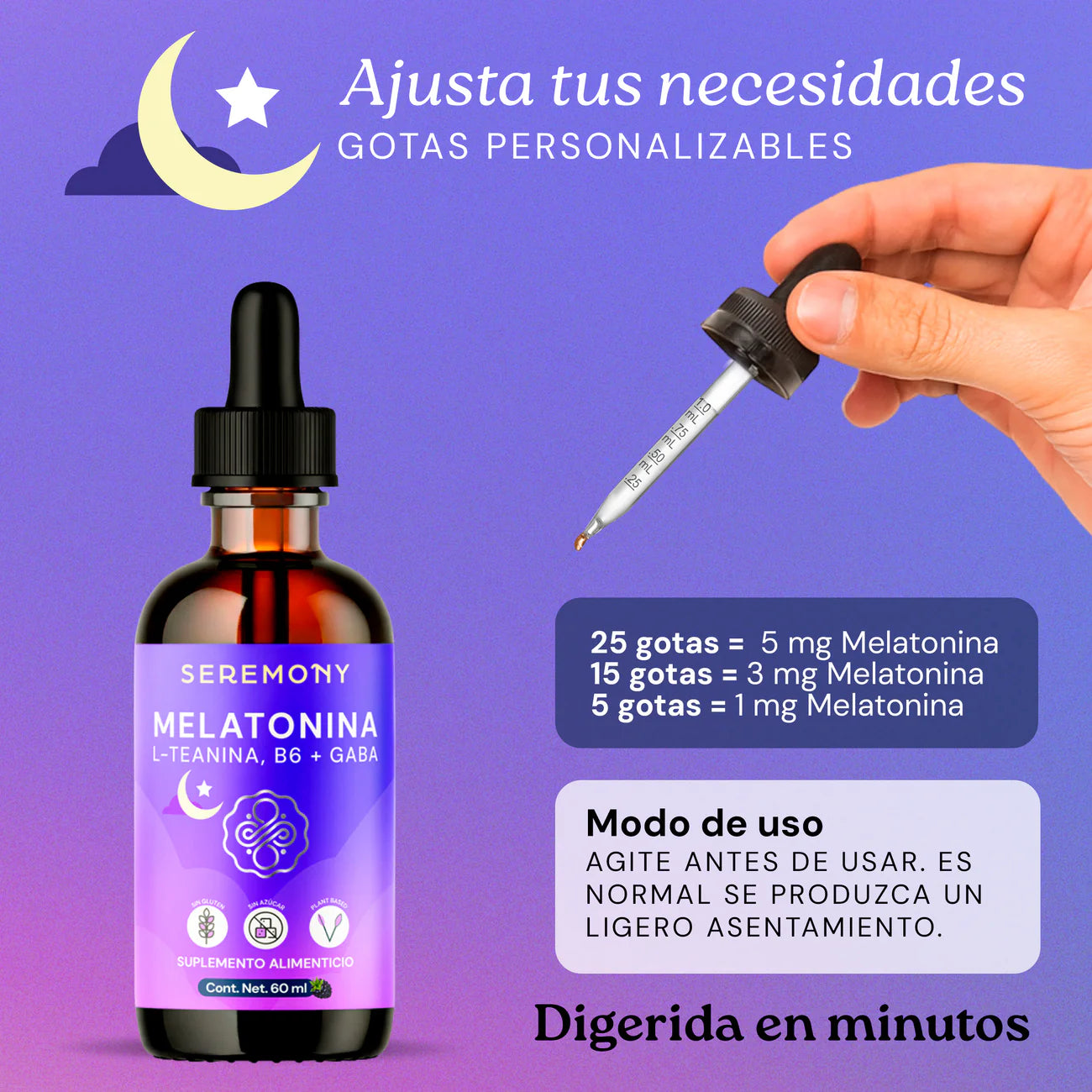 Melatonina Líquida con L-Teanina, B6 y GABA | Sin Azúcar | Vegana Precio de venta