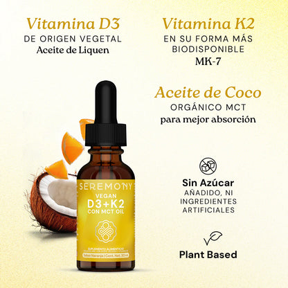 Vitamina D3 + K2 en Gotas con Aceite de Coco MCT Orgánico